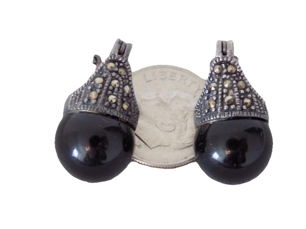 Marcasite and sterling silver pierced earrings